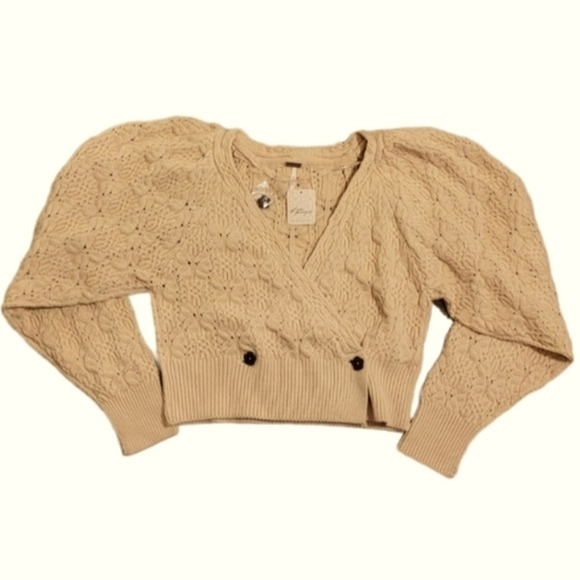FREE People Olive You Butterfly-Knit Relaxed Fit Crop Faux Wrap Cardigan Size S - Picture 4 of 6